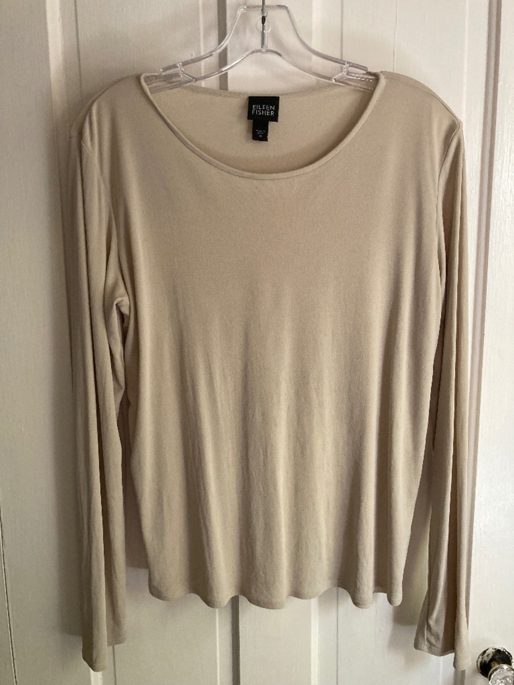 Eileen Fisher 100% Silk Jersey Beige Long-Sleeve Top Size Medium